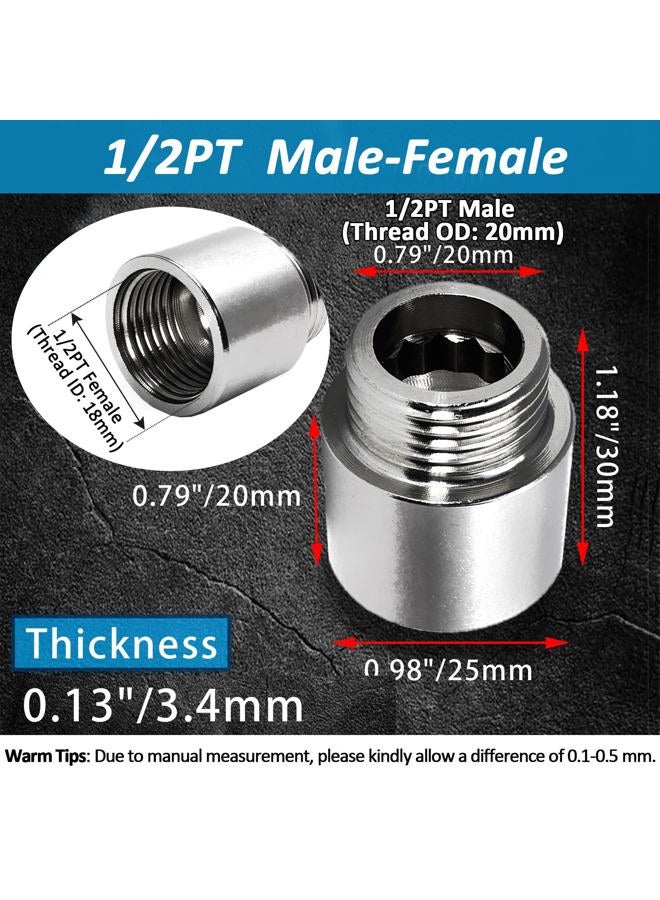 Suiwotin 2pcs 1/2PT Male to 1/2PT Female Thread Shower Head Extension Arm, Stainless Steel 20mm/0.78 Inch Arm Length Shower Head Cast Pipe Fitting Coupler - Image 3