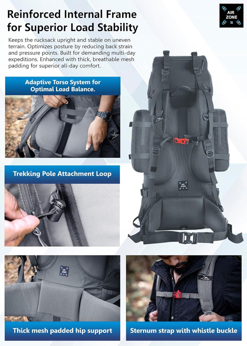 Trawoc WILDWING 95L (80+15) Internal Frame Travel Backpack with Detachable Daypack/Camping Hiking Trekking Bag Large Rucksack for Men & Women - Image 3