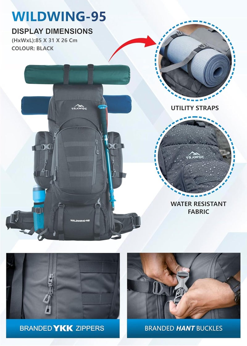 Trawoc WILDWING 95L (80+15) Internal Frame Travel Backpack with Detachable Daypack/Camping Hiking Trekking Bag Large Rucksack for Men & Women - Image 2