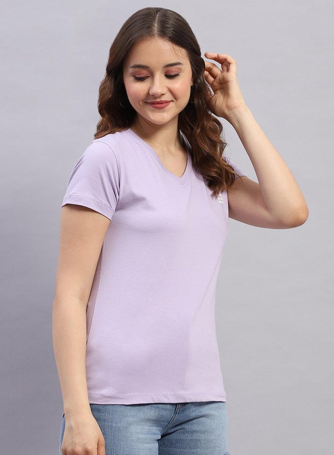 Rock.it Women Lavender Solid V Neck Short Sleeve Top - Image 3