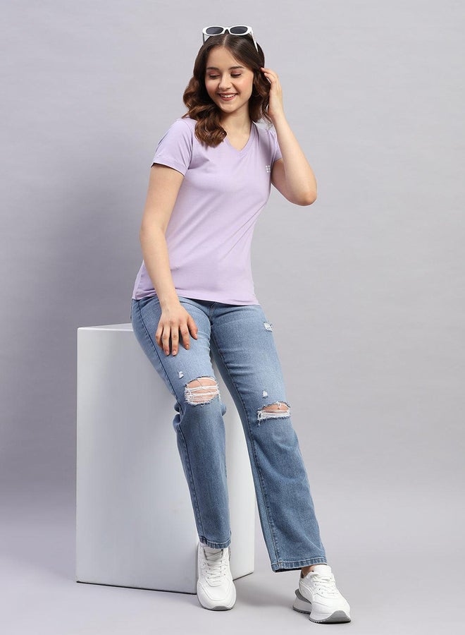 Rock.it Women Lavender Solid V Neck Short Sleeve Top - Image 5