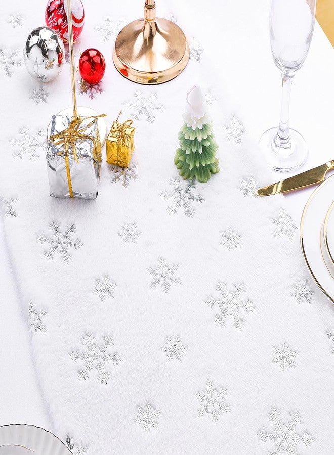 LuoluoHouse Faux Fur Christmas Table Runners 72 inches Long, Silver Sequin Snowflake Table Runner Xmas Table Runner for White Super Soft Thick Luxury Christmas Table Decoration, 13x72 inch - Image 5