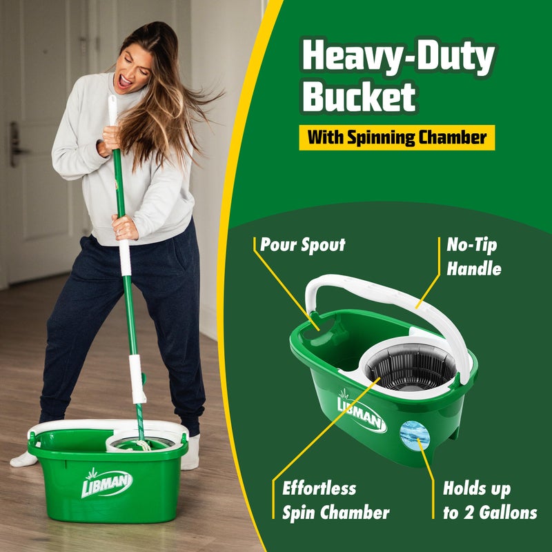 Libman Commercial Libman Tornado Spin Mop System with 2 Refill Heads, Microfiber Spinning Mop and Bucket with Wringer Set for Home, Floor Cleaning of Hard-Wood, Laminate, Tile, All Surface Cleaner, 3 Total Mop Heads - Image 3