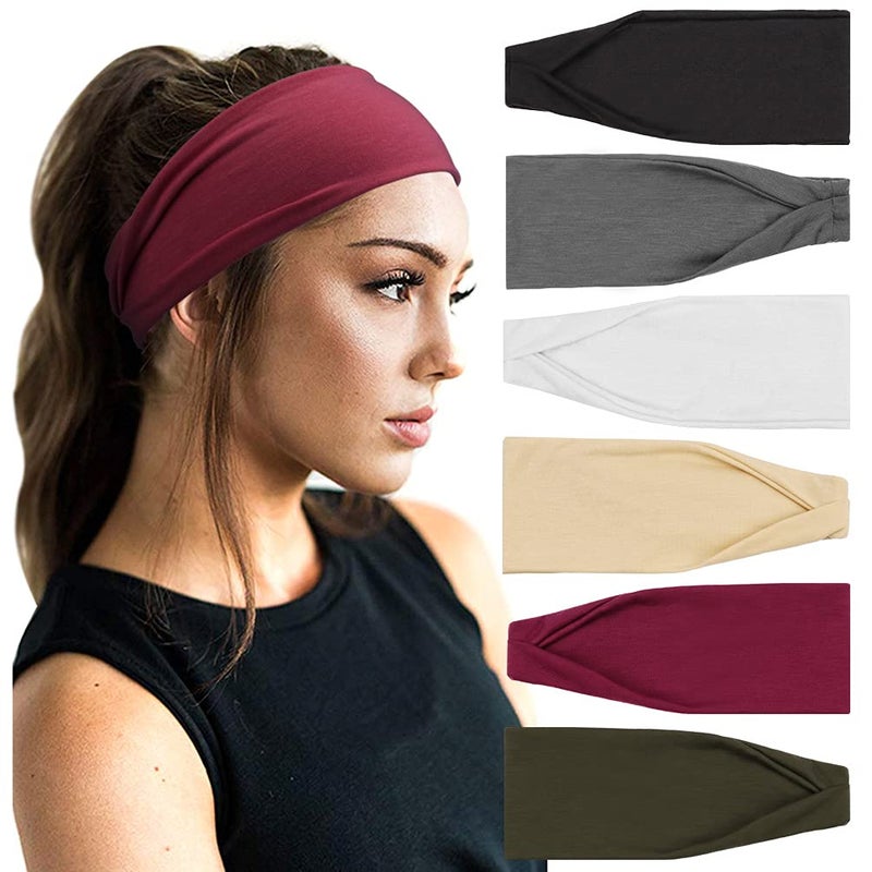 DRESHOW 6 Pack Yoga Sports Headbands for Women Elastic NonSlip Headbands Running Workout Hair Bands