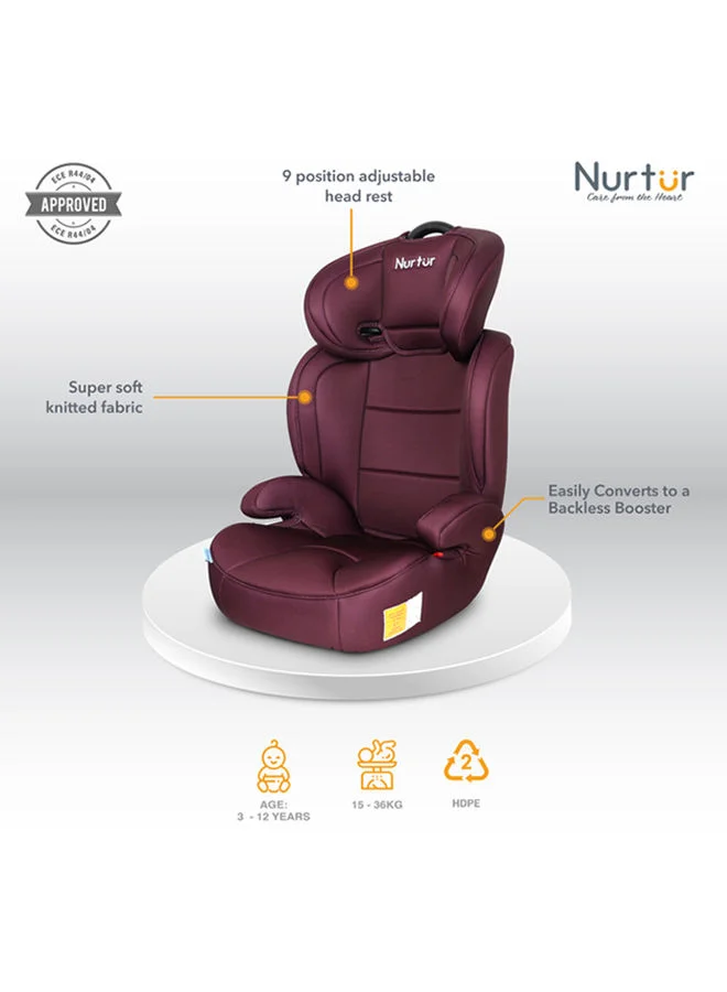Nurtur 3 In 1 Jupiter BabyKids Car Booster Seat With Adjustable Backrest Extra, 5 Point Safety Harness, 9 Months To 12 Years, Upto 36kg
