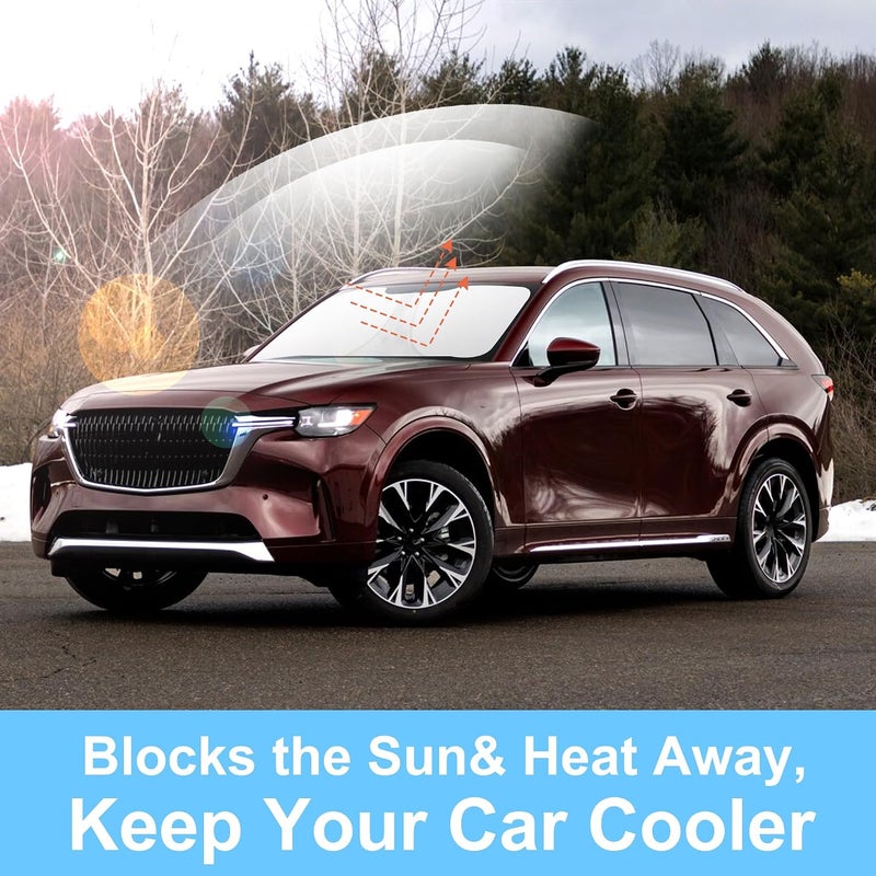 TINGLU Sun Shade for Mazda CX-9 CX9 2016-2024 2025 Accessories Windshield Sun Shade Window Shade UV Rays Protection Sun Visor Cover with Steering Wheel Sunshade Storage Bag - Image 5