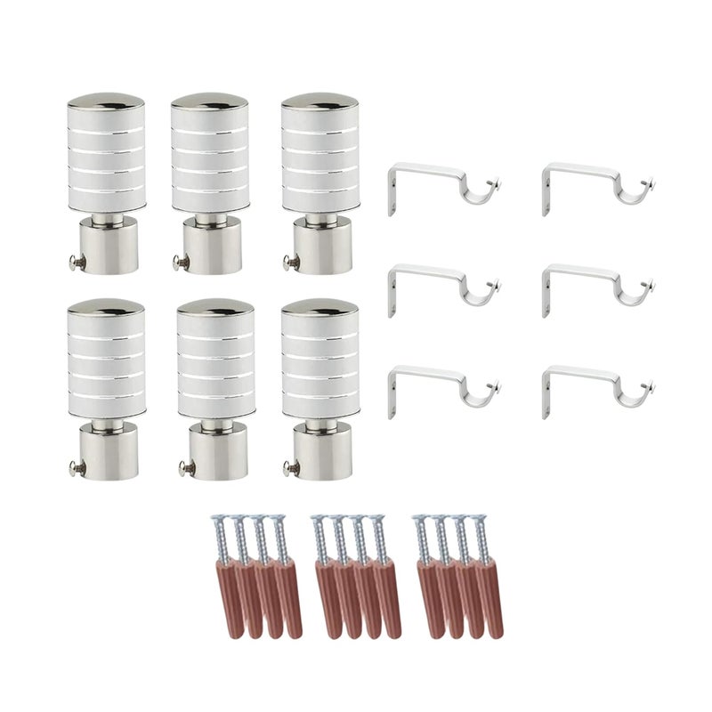 GLOXY Stainless Steel Curtain Holder with Curtain Brackets Durable 1Inch Rod Support Curtain Holders for Wall Elegant Curtain Accessories End Caps Parda Holder for Home Decor3 Pair Silver
