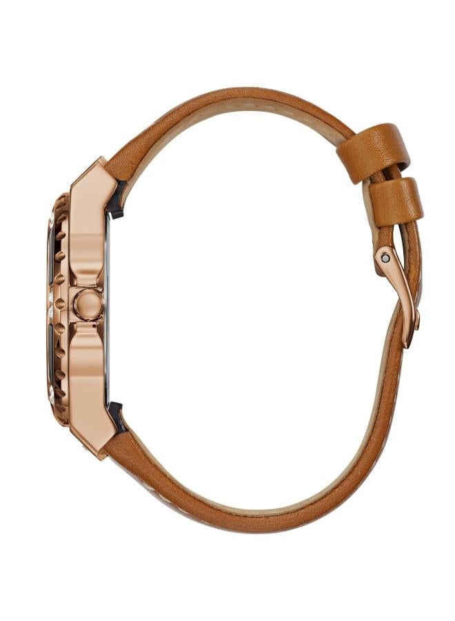 Guess Limelight Quartz White Dial Brown Leather Strap Watch For Women - W0775L7 - Image 2