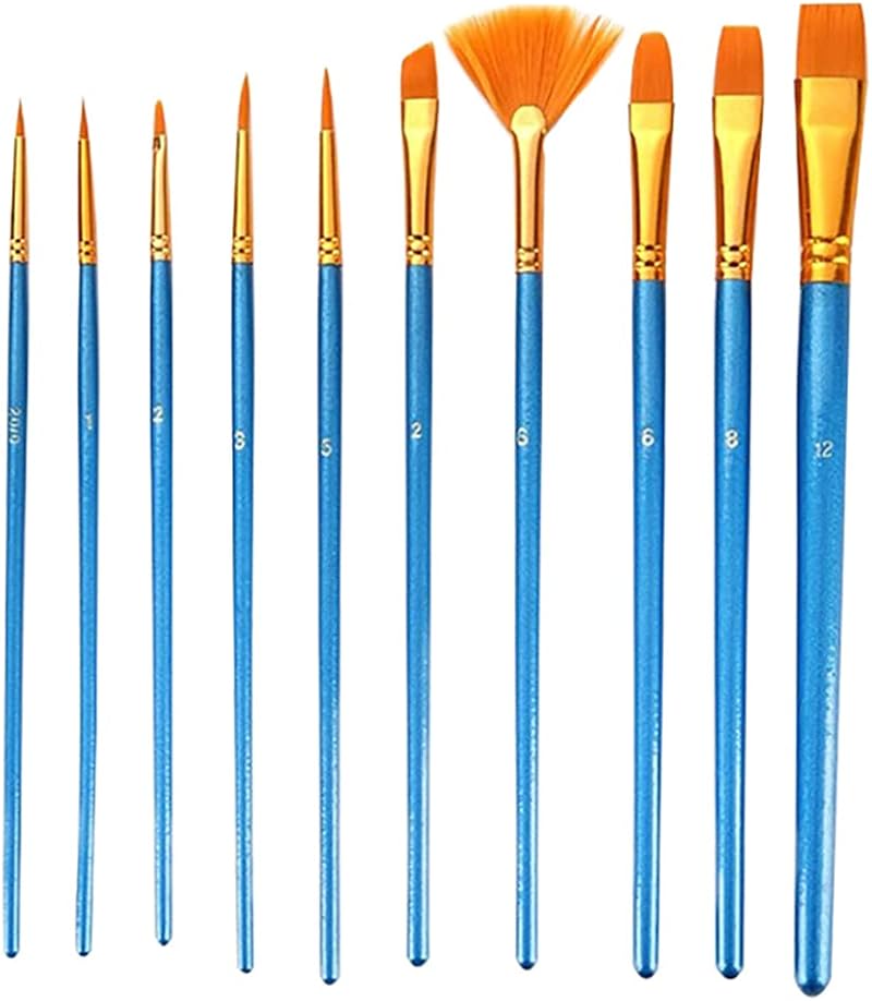 ORiTi Artist Paint Brush Set 10pcs for Acrylic, Oil, Watercolor, Art, Scale Model, Face Multi Functional Painting Brushes Kit Blue