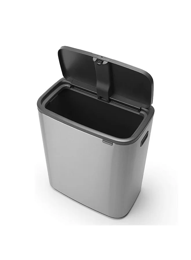 brabantia Fingerprint Proof Non-Slip Base Steel Touch Bin Silver and Black 60 L