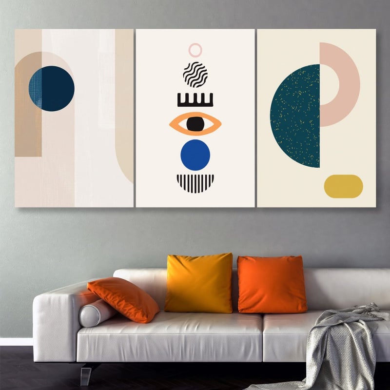 ماركتنا ثلاث لوحات قماشية بتصميم فن تجريدي مع برواز مجوف مقاس (90×40) ثلاث قطع - Image 1