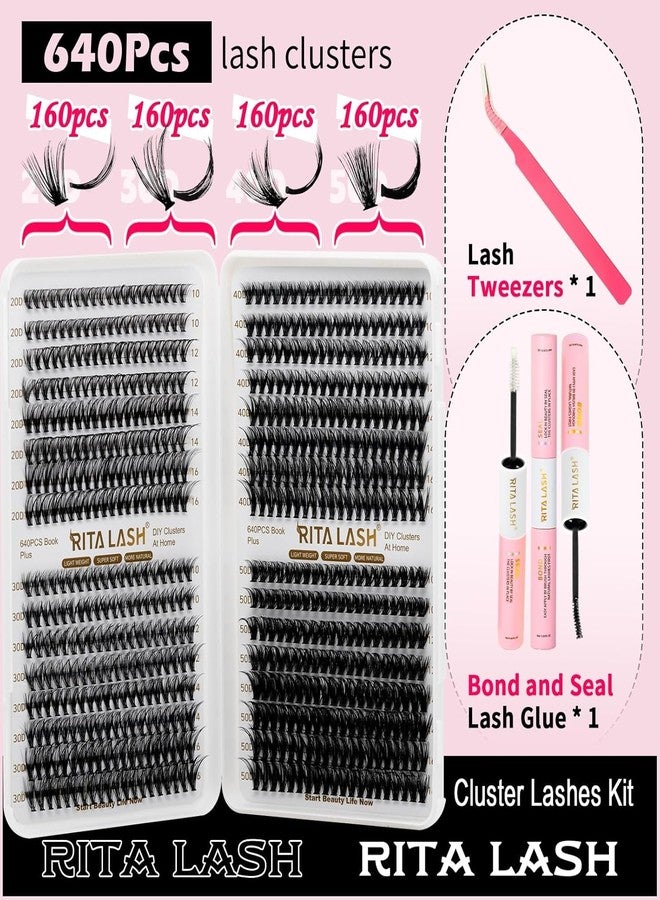 RITALASH Lash Extension Kit 20D+30D+40D+50D DIY Lash Clusters 640pcs Cluster Lashes Individual Lashes Eyelash Extension Kit with Lash Bond and Seal,Lash Tweezers(20D+30D+40D+50D Kit,10-16mm Mixed) - Image 2