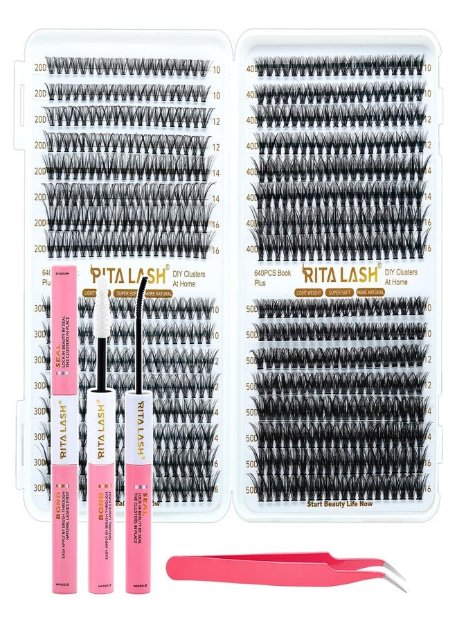 RITALASH Lash Extension Kit 20D+30D+40D+50D DIY Lash Clusters 640pcs Cluster Lashes Individual Lashes Eyelash Extension Kit with Lash Bond and Seal,Lash Tweezers(20D+30D+40D+50D Kit,10-16mm Mixed) - Image 1