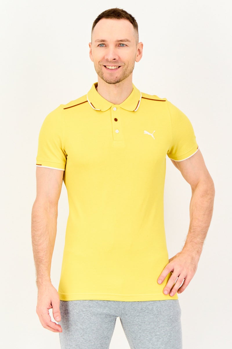 PUMA Men Sportswear Fit Short Sleeve Contrast Tipping Outdoor Polo Shirt, Yellow - Image 1