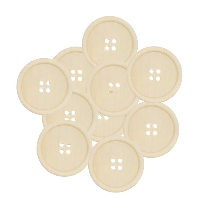 Bhavya Enterprises Bhavya EnterprisesWooden Buttons Round Wood Buttons for Crafts Sewing Sweater by Bhavya Enterprises Crafts Natural Color Bulk 20 PCs 50mm 2 Inch Button with 4 Holes  - Image 1
