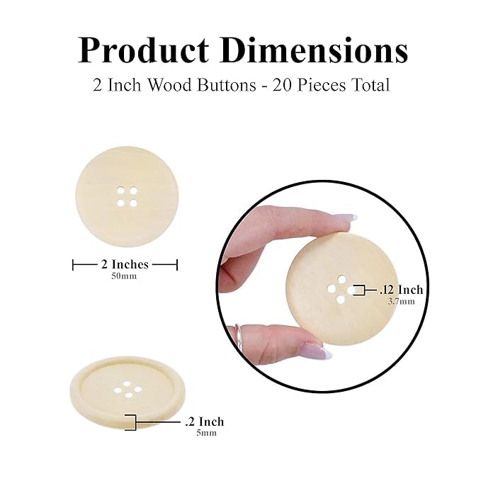 Bhavya Enterprises Bhavya EnterprisesWooden Buttons Round Wood Buttons for Crafts Sewing Sweater by Bhavya Enterprises Crafts Natural Color Bulk 20 PCs 50mm 2 Inch Button with 4 Holes  - Image 2