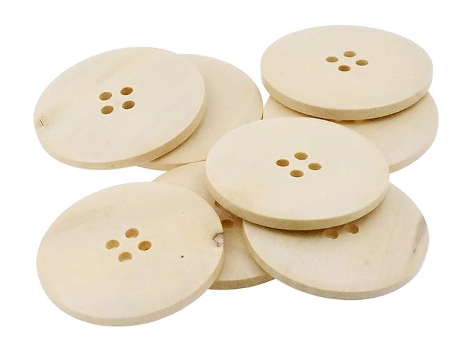 Bhavya Enterprises Bhavya EnterprisesWooden Buttons Round Wood Buttons for Crafts Sewing Sweater by Bhavya Enterprises Crafts Natural Color Bulk 20 PCs 50mm 2 Inch Button with 4 Holes  - Image 3