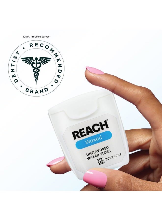 REACH REACH Waxed Dental Floss,Unflavored, Plaque Remover for Teeth, Shred Resistant, Floss Slides Smoothly, Easy to Use, Waxed, Deep Cleaning Teeth, Oral Care, PFAS Free, for Adults & Kids, 1 Pack, 55 yd - Image 5