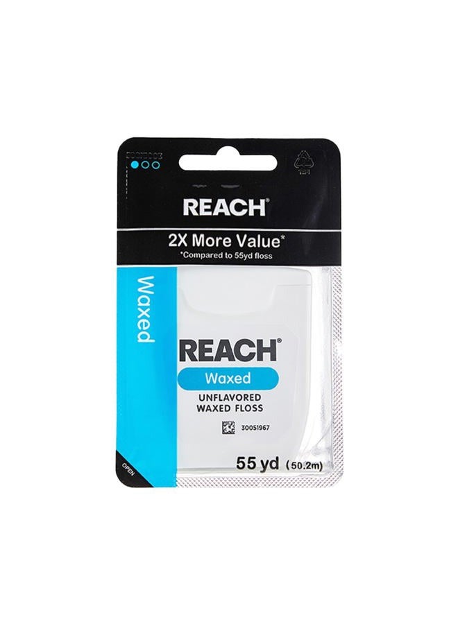 REACH REACH Waxed Dental Floss,Unflavored, Plaque Remover for Teeth, Shred Resistant, Floss Slides Smoothly, Easy to Use, Waxed, Deep Cleaning Teeth, Oral Care, PFAS Free, for Adults & Kids, 1 Pack, 55 yd - Image 1