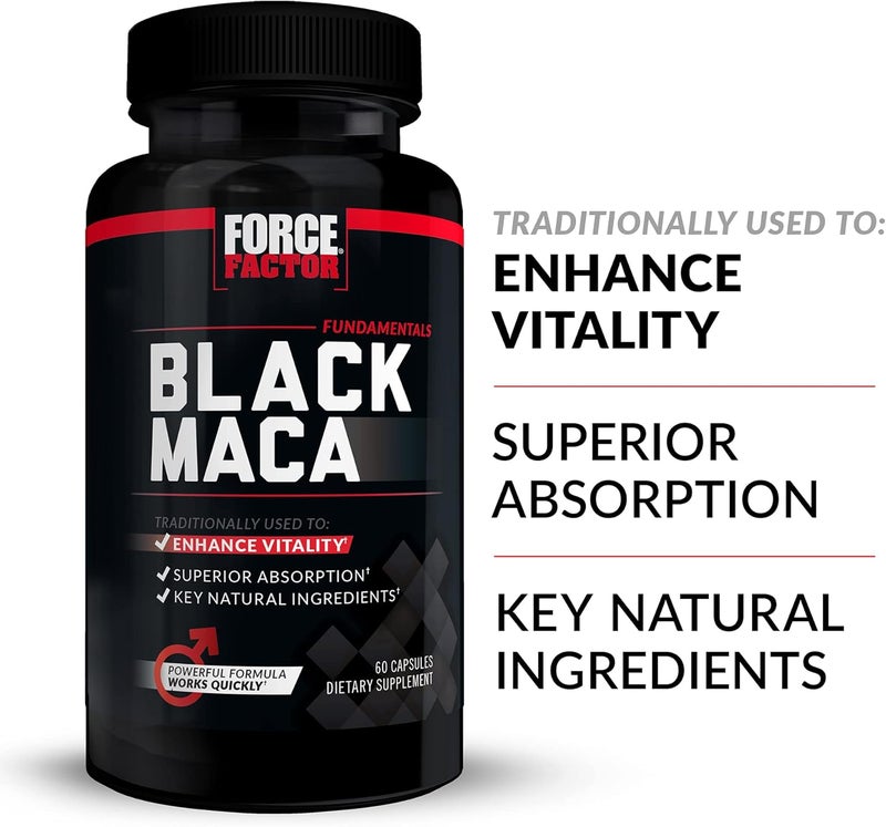 Force Factor Black Maca Root Vitality Supplement for Men with Superior Absorption and Power Natural Maca Negra Extract Fundamentals Series 1000mg 60 Capsules - Image 2