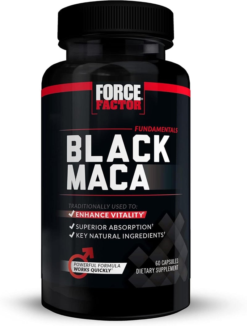 Force Factor Black Maca Root Vitality Supplement for Men with Superior Absorption and Power Natural Maca Negra Extract Fundamentals Series 1000mg 60 Capsules - Image 1