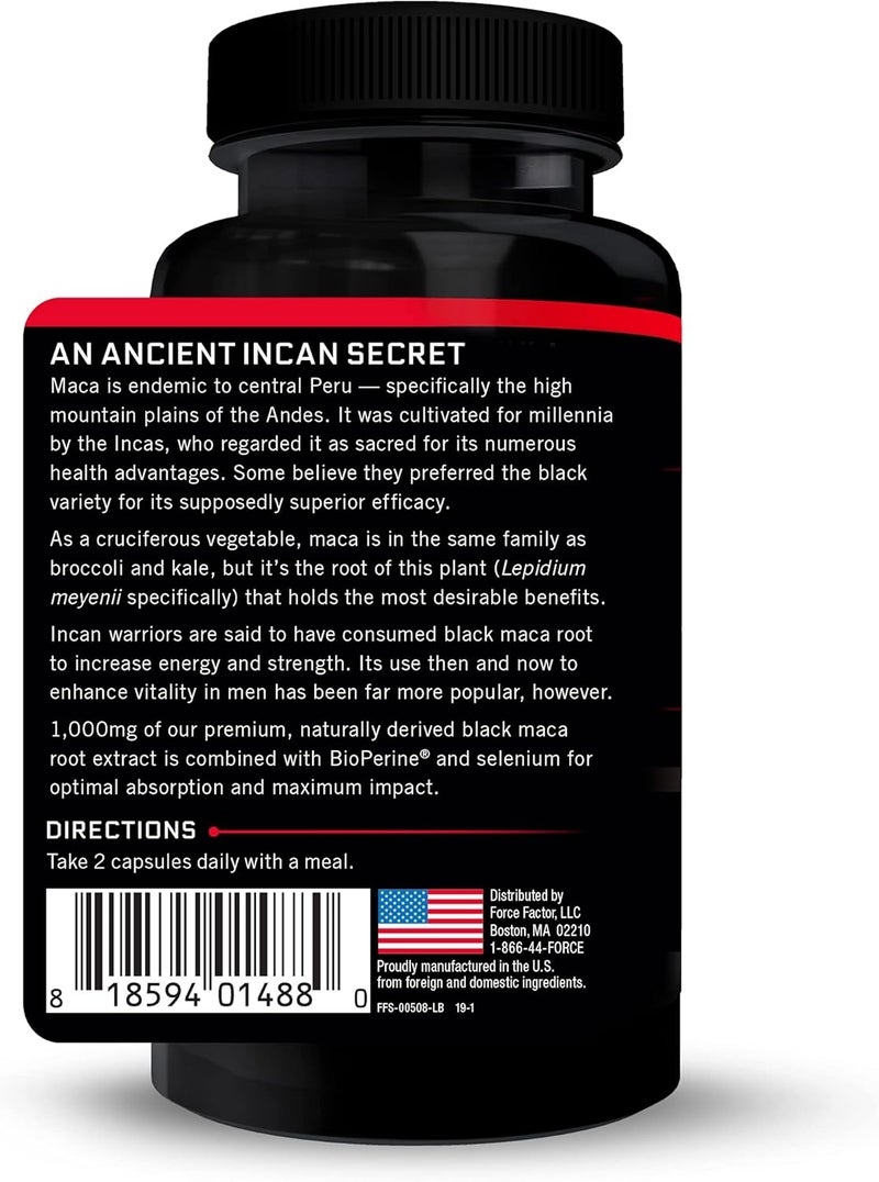 Force Factor Black Maca Root Vitality Supplement for Men with Superior Absorption and Power Natural Maca Negra Extract Fundamentals Series 1000mg 60 Capsules - Image 3
