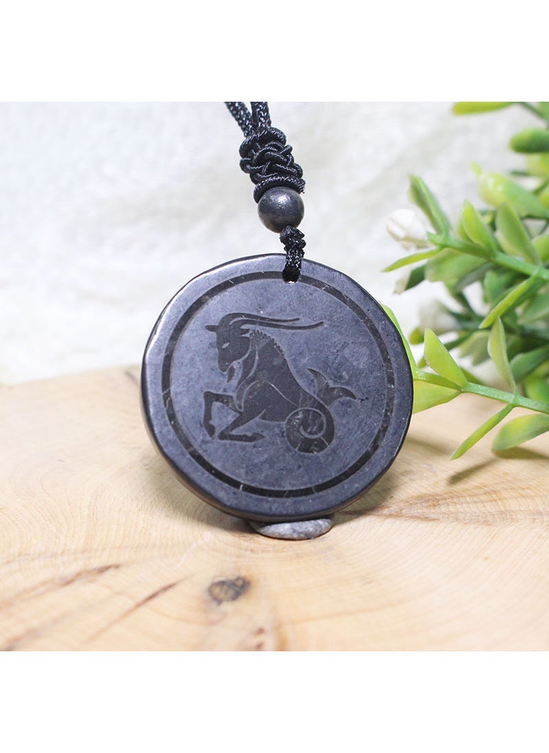 Arabest Handcrafted Shungite Zodiac Pendants, Vintage-Style Capricorn (goat) 