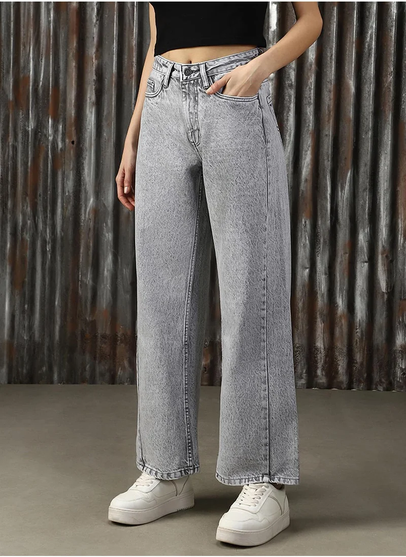 HIGH STAR Women's Sage Grey 100% Cotton Distressed Jeans
