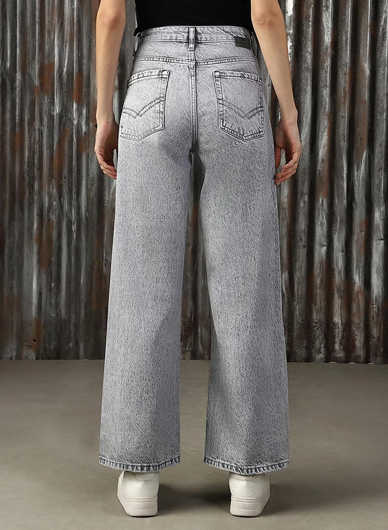 HIGH STAR Women's Sage Grey 100% Cotton Distressed Jeans