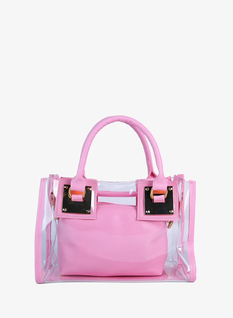 London Rag London Rag Pink Clear Hand Bag with Pouch