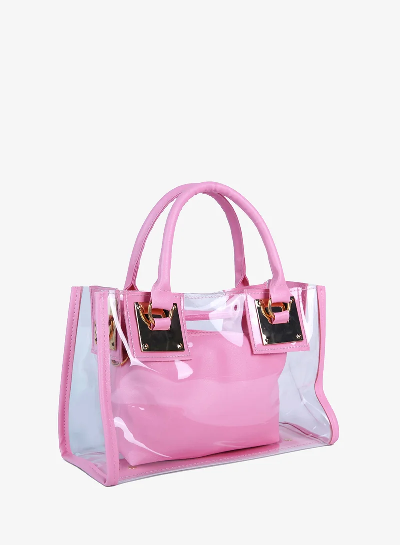 London Rag Pink Clear Hand Bag with Pouch