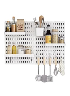 Wall Mounted Pegboard Organizer Set 60x42cm (23.6"x16.5") - Steel Frame Modular Storage with 18 Heavy-Duty Accessories, Non-Slip Kitchen/Garage/Office Wall Organizer, White & Rustproof Design - pzsku/ZE83238797E3D5172DB70Z/45/1741155753/12c8aa77-c2dc-4b77-9915-2bec6db83420