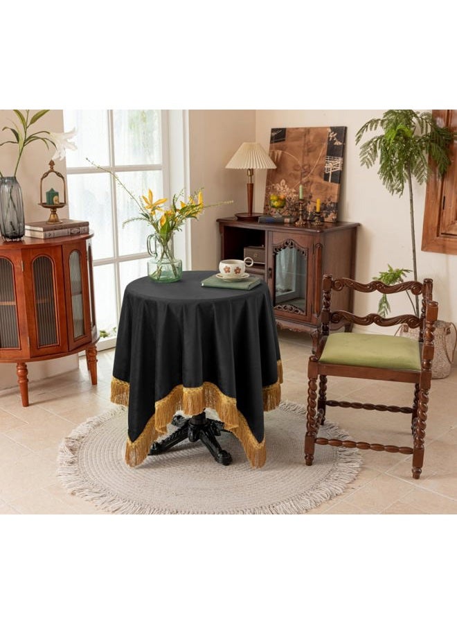 F-CHU Luxury Black Tablecloth Thickset Velvet Tablecloth with Beautiful Gold Tassels Table Cloth for Home Decor Wedding, Party, Banquet and Events 60x86-Inch - Image 5
