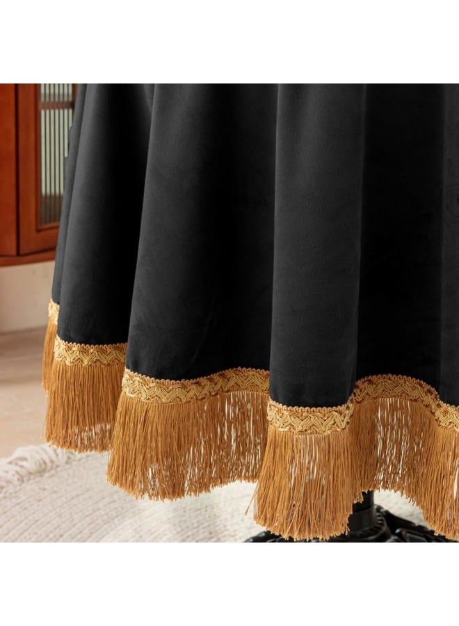 F-CHU Luxury Black Tablecloth Thickset Velvet Tablecloth with Beautiful Gold Tassels Table Cloth for Home Decor Wedding, Party, Banquet and Events 60x86-Inch - Image 4