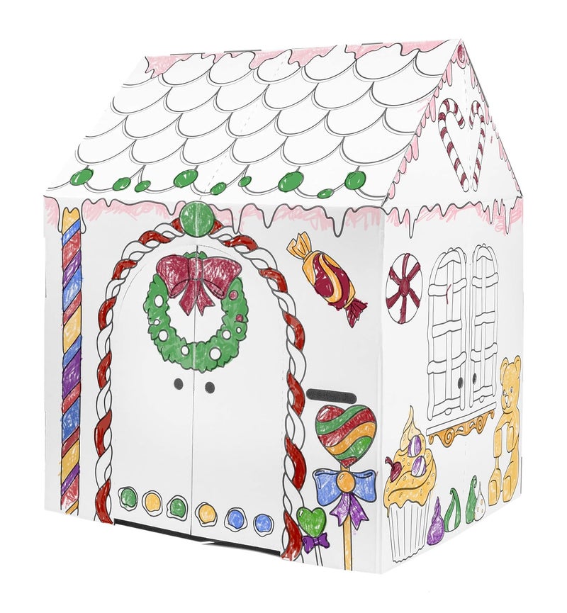 Easy Playhouse Gingerbread House - Kids Art & Craft for Indoor Fun, Color Favorite Holiday Sweets & Winter Friends– Decorate & Personalize a Cardboard Fort, 32" X 26. 5" X 40. 5" - Image 3