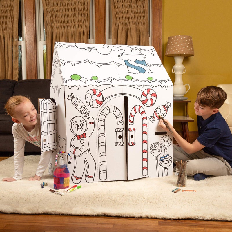 Easy Playhouse Gingerbread House - Kids Art & Craft for Indoor Fun, Color Favorite Holiday Sweets & Winter Friends– Decorate & Personalize a Cardboard Fort, 32" X 26. 5" X 40. 5" - Image 4