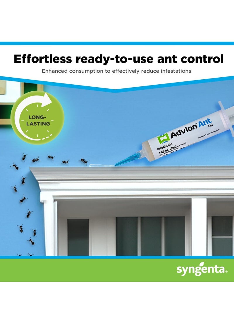 Advion Ant Gel Bait, 1 30-Gram Tube, 1 Plunger and 1 Tip, Effective Ant Bait, Formulated with 0.05% Indoxacarb, Indoor and Outdoor Use, Ant Killer Gel for Control of Most Major Ant Species