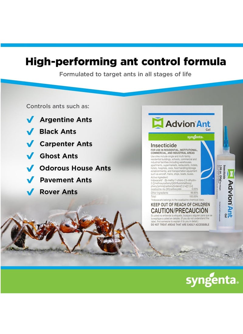 Advion Ant Gel Bait, 1 30-Gram Tube, 1 Plunger and 1 Tip, Effective Ant Bait, Formulated with 0.05% Indoxacarb, Indoor and Outdoor Use, Ant Killer Gel for Control of Most Major Ant Species