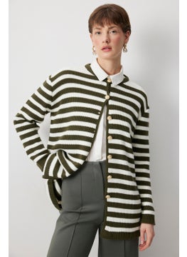 Touche Gold Buttoned Striped Long Cardigan  - Image 2