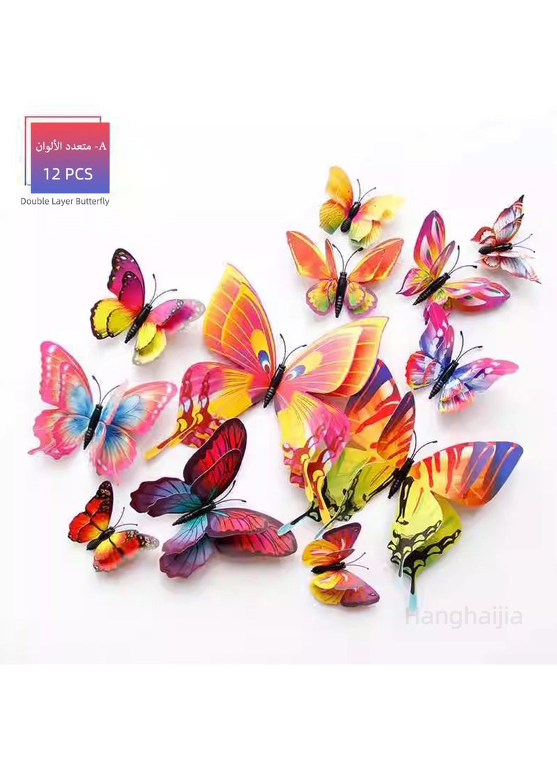 هانغهايجيا 12 قطعة محاكاة استريو ثلاثي الأبعاد ثلاثي الأبعاد لمحاكاة فراشة مزدوجة الطبقة فراشة غرفة المعيشة مشهد حائط ديكور غرفة المعيشة ملصقات حائط غرفة نوم غرفة نوم روضة أطفال ملصقات ثلاجة إبداعية - Image 1