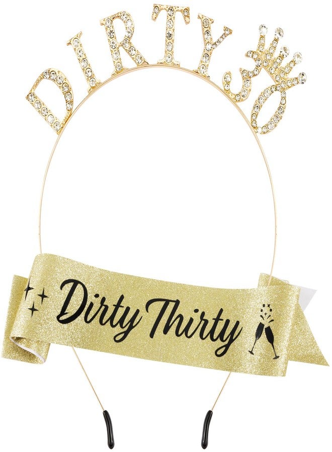SuPoo 30th Birthday Sash & Tiara Kit - Dirty 30 Birthday Decorations for Her - Rhinestone Crown Headband & Gifts - Image 1