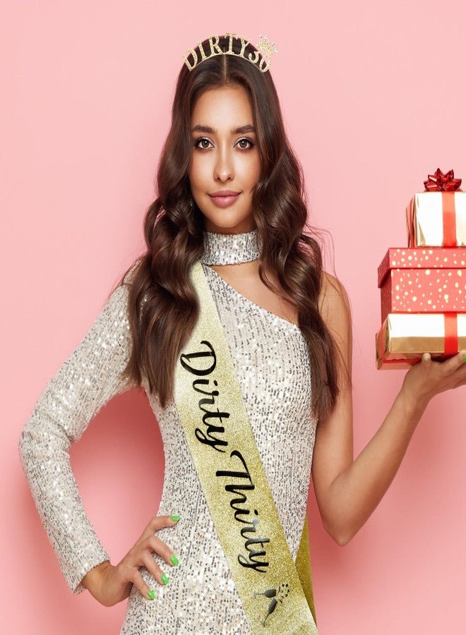 SuPoo 30th Birthday Sash & Tiara Kit - Dirty 30 Birthday Decorations for Her - Rhinestone Crown Headband & Gifts - Image 2
