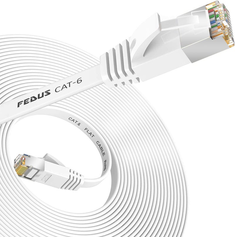 FEDUS 5M Cat6 Ethernet Cable,Flat RJ45 LAN Cable Wire High Speed 250MHZ/1 Gigabit Speed UTP LAN Cable,Network Internet Cable,Patch Computer Cord Gigabit Category 6 Wires For Modem,White - Image 1