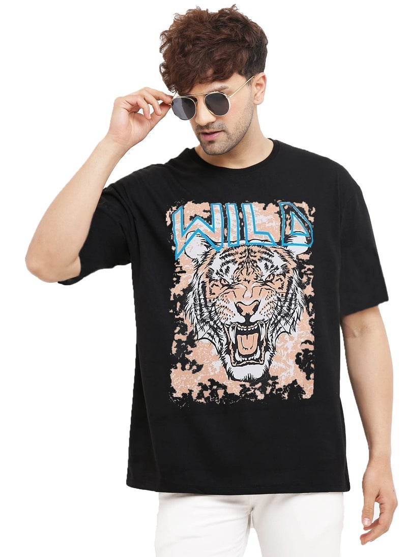 LEOTUDE Cotton Blend Men's Half Sleeve Round Neck Oversized Printed T-Shirt (FS49_Going_49_P_Black_XL) - Image 4
