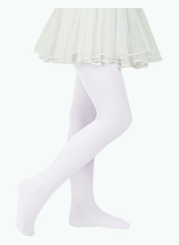 Perfectory School Uniform Tights for Girls Ballet Dance Footed Tight Ultra Soft-White  - Image 1