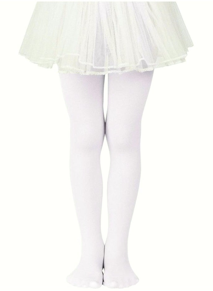 Perfectory School Uniform Tights for Girls Ballet Dance Footed Tight Ultra Soft-White  - Image 2