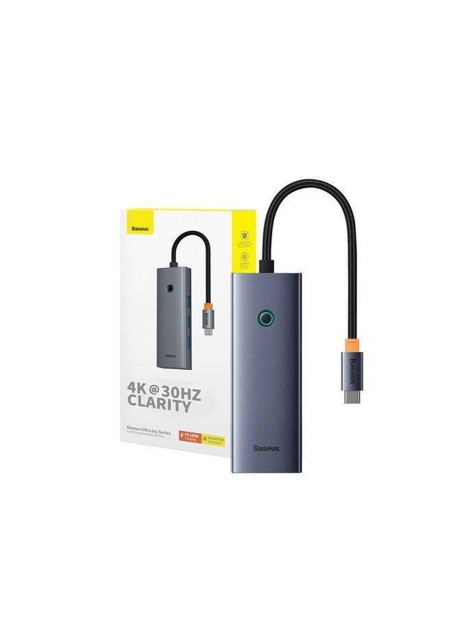 بيسوس محطة إرساء Baseus UltraJoy Series ذات 5 منافذ HUB رمادية اللون (من النوع C إلى HDMI4K@30 هرتز*1+USB 3.0*3+PD*1) - Image 1