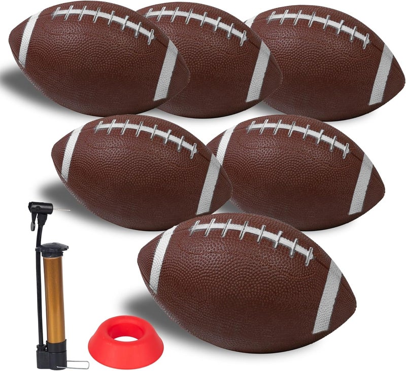 Nbguigdstr 6 Pack 8.3" Inflatable Footballs with Pump and Kicking Tee,Rubber Junior Soft Small Toddler and Mini Footballs, Playground Balls for Kids - Image 1