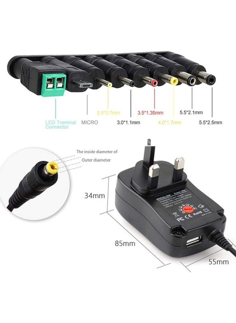 NIBEMINENT 30W Universal AC/DC Adapter Switching Power Supply with 8 Selectable Adapter Plugs，for 3V 4.5V 5V 6V 7.5V 9V 12V Household Electronics and LED Strip - 2000mA Max  - Image 3