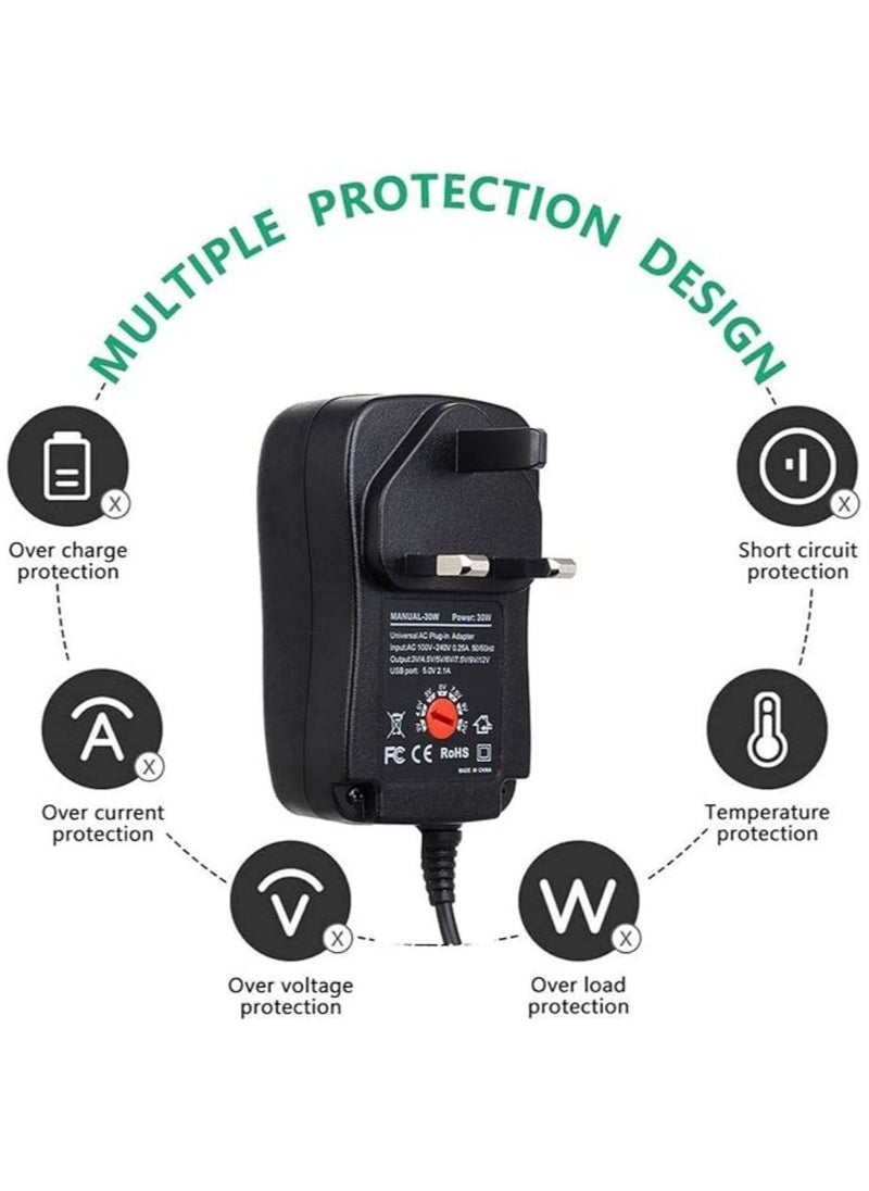 NIBEMINENT 30W Universal AC/DC Adapter Switching Power Supply with 8 Selectable Adapter Plugs，for 3V 4.5V 5V 6V 7.5V 9V 12V Household Electronics and LED Strip - 2000mA Max  - Image 4
